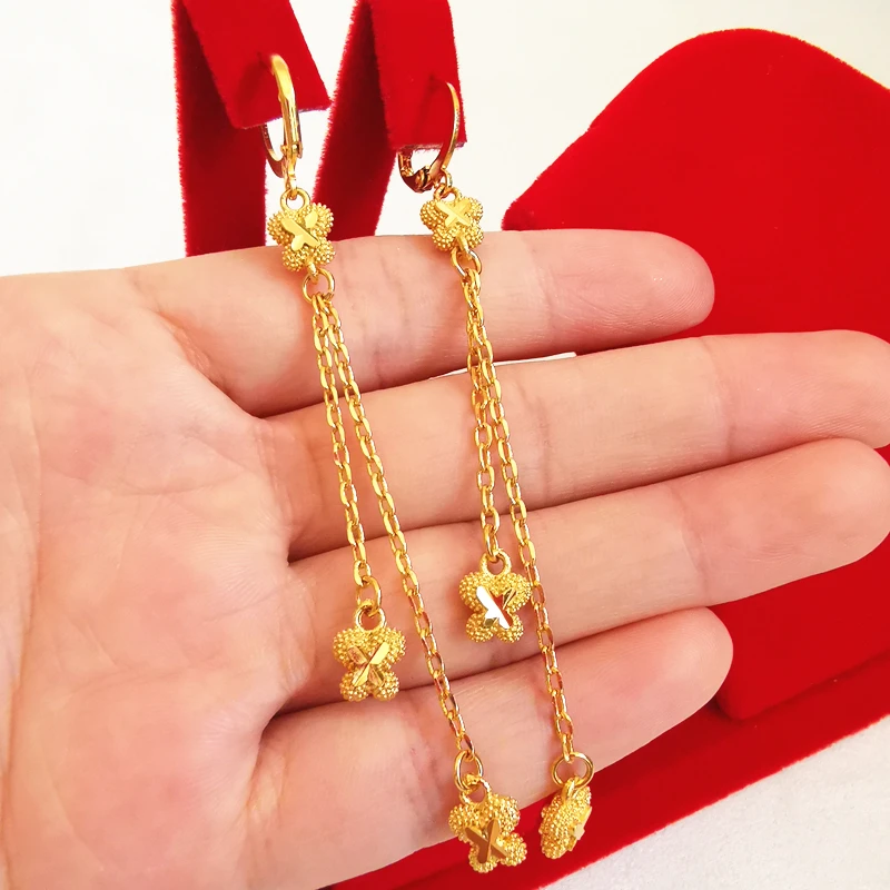 Charmhouse 24K Желтые серьги золотого цвета для женщин двойная линия Бабочка Длинные с