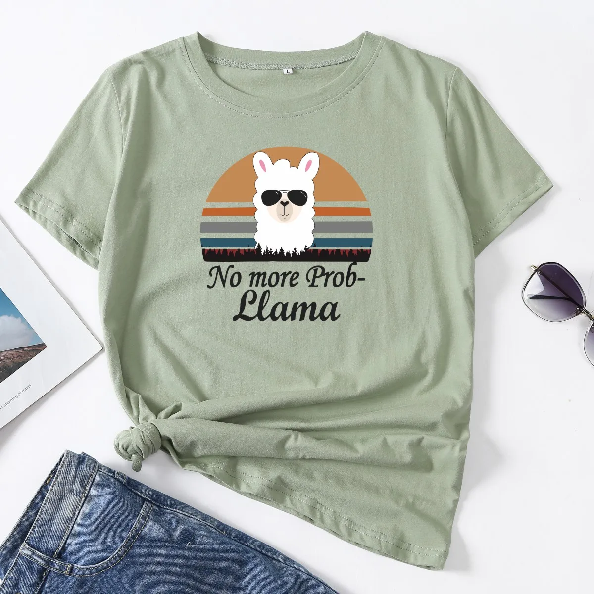 

No Prob Llama Animal Lover Graphic Tee Woman T-Shirt Summer Tops for Women Cotton Short Sleeve T-Shirts Female Shirt Clothes