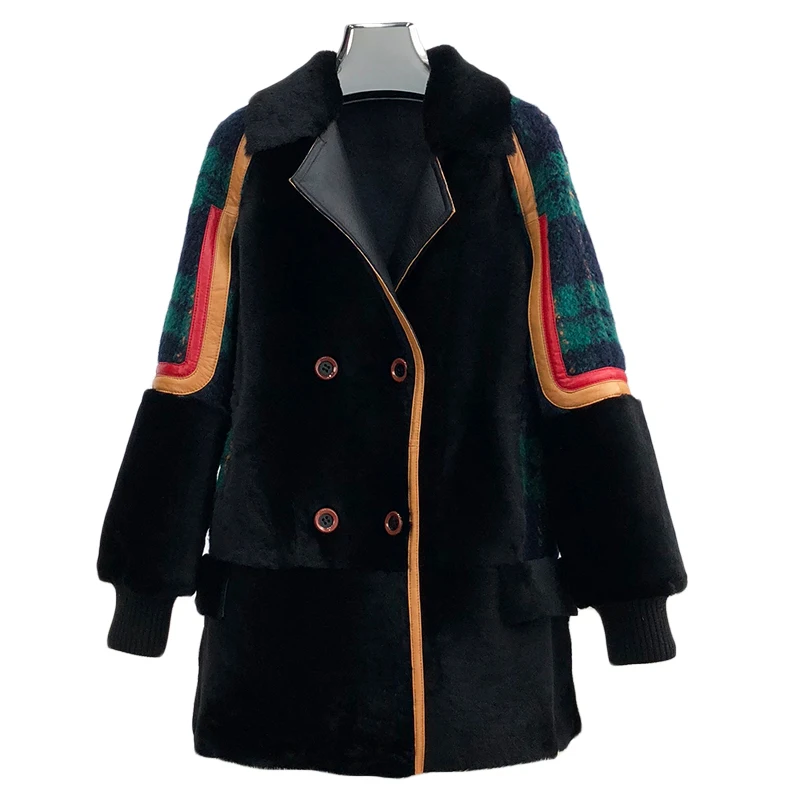 Новинка 2020 Женское зимнее клетчатое пальто из овчины корейское модное большого