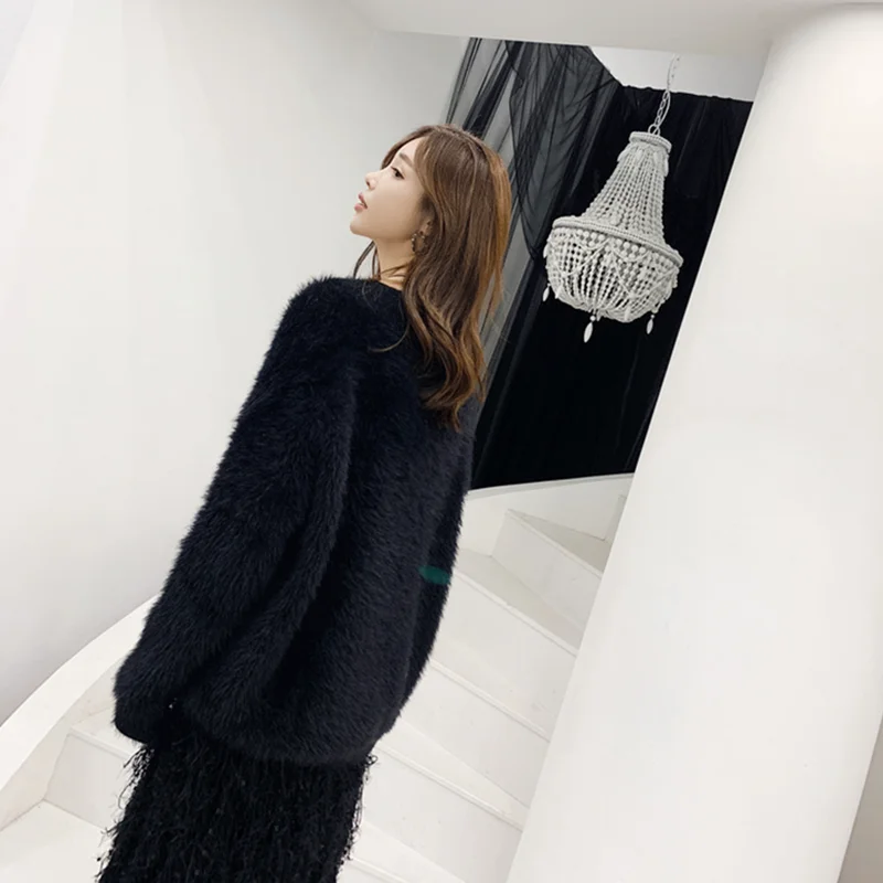 Норковый кардиган свитер женская одежда большой свободный и ленивый мохер