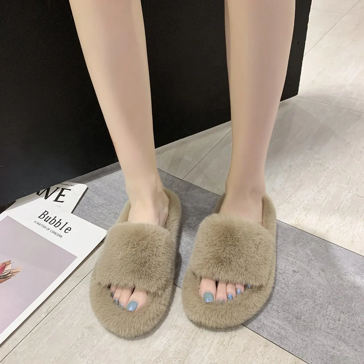 Hairy Slippers Women Wear Indoor Lazy Flat Plush Home Cotton Slippers Warm Slippers Womens Shoes Slippers Women