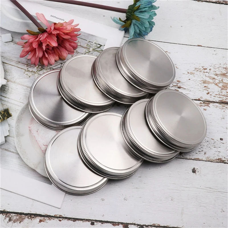 

AFBC 8 Pcs Stainless Steel Jar Lids 86Mm Sealed Leak Proof Cover With Silicone Seals Resistant Storage Solid Caps Wide Mouth Lid