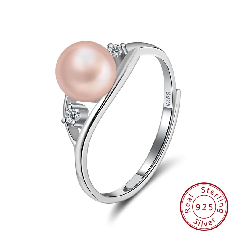 Розовый ORSA JEWELS Настоящее 925 пробы Серебряное кольцо пресной воды белый жемчуг с AAA CZ блестящий женский день рождения ювелирные изделия SR76-W - Цвет камня: Розовый