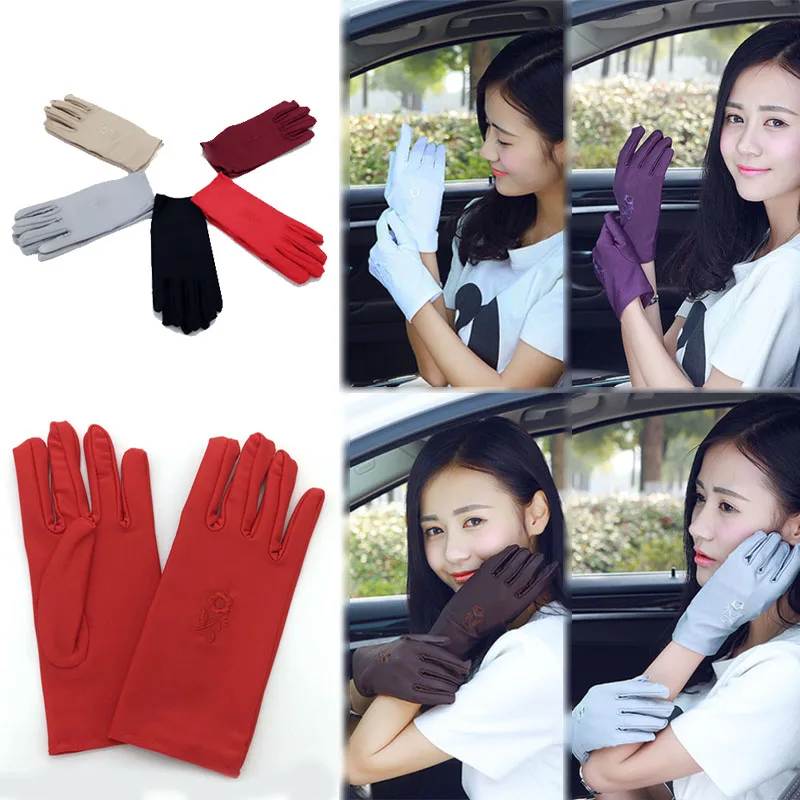 

Summer Ladies Outdoor Driving Sunscreen Embroidered Gloves Gifts Elastic Spandex Driving Glove Sun Glove Shorts