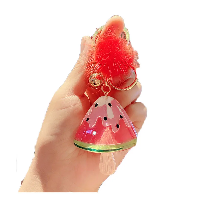 

Creative Gifts Mink Crystal Watermelon Car Keychain Jelly Watermelon Schoolbag Pendant Trinket Key Chains Gifts For The New Year