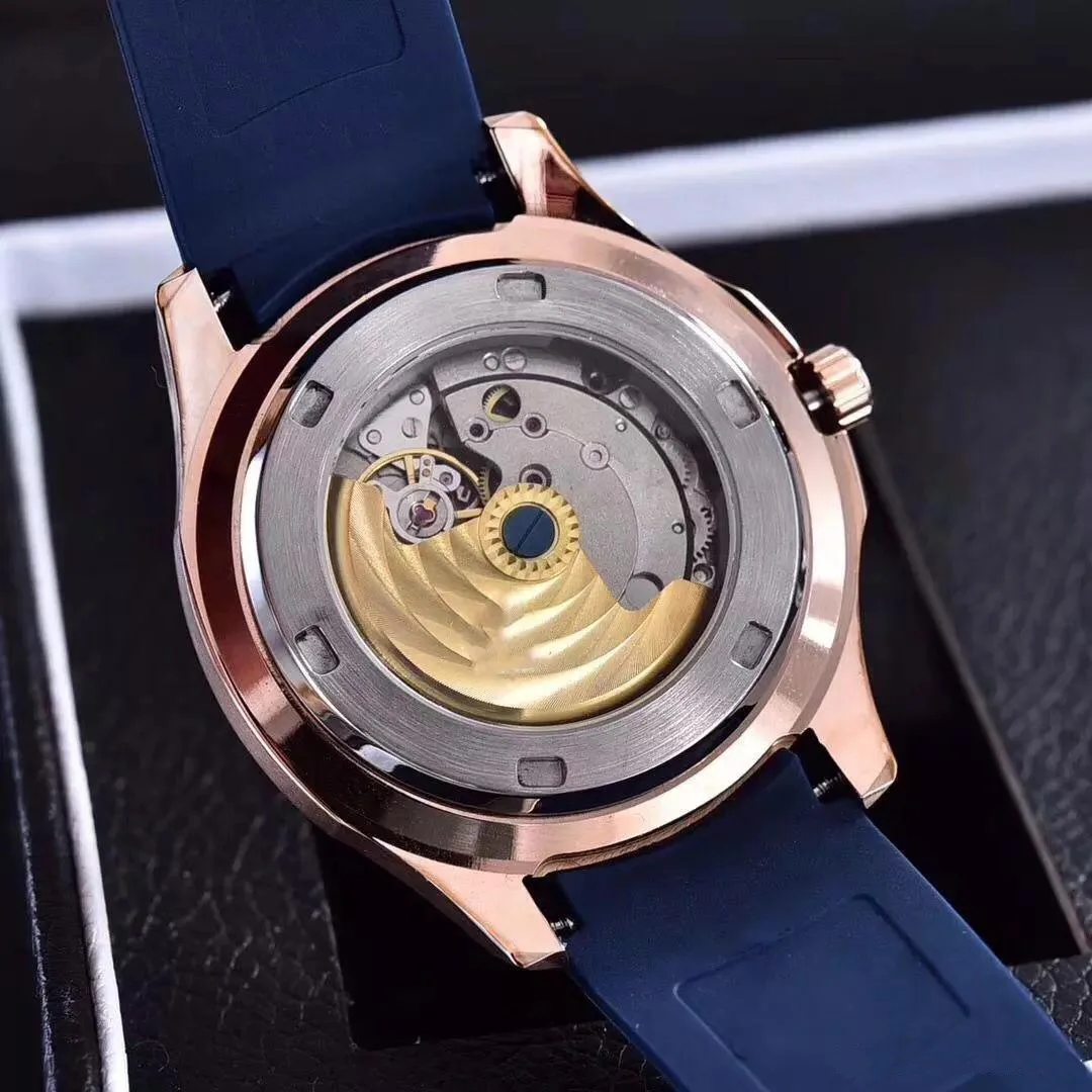 

Classic New Automatic Mechanical Men Watch Rose Gold Sapphire Rubber Transparent Glass Back Black Blue Watches AAA+ 5167A