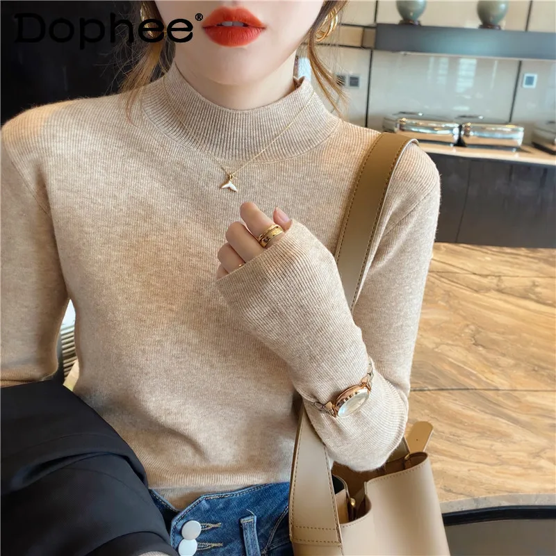

Half High Collar Solid Color Sweater for Women Bottoming Knitwear Spring and Autumn New Pullover Long Sleeve Conventional Top