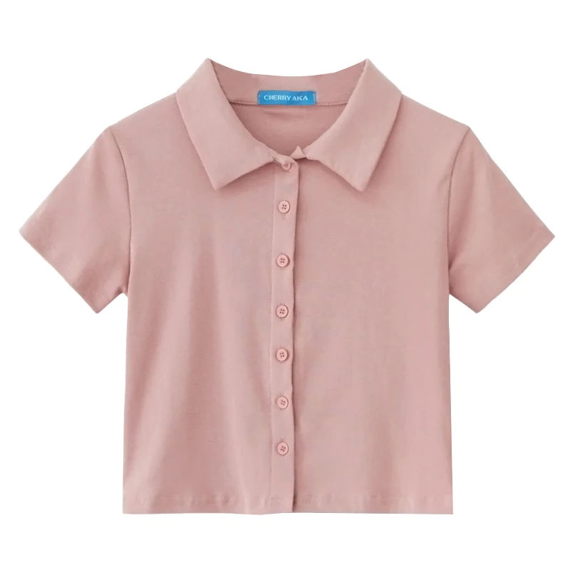 

9 Colors 2021 Summer Preppy Style Solid Color Short Sleeve Short Design T-shirts Womens Tee Shirt Femme Women Tops