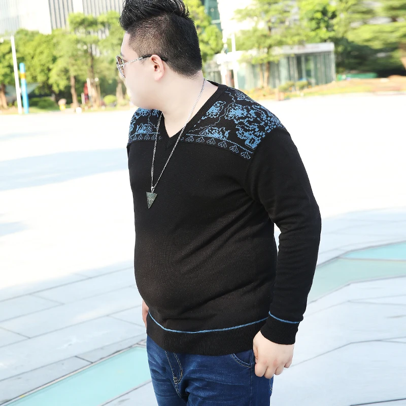 Мужской вязаный полосатый свитер большого размера хлопковый с вышивкой теплый