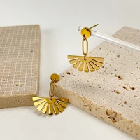 monlansher glossy fan geometric drop earrings gold color titanium steel earrings for women minimalist classy earrings jewelry