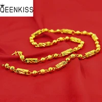 qeenkiss nc523 fine jewelry wholesale fashion man boy birthday wedding gift solid beads 68mm 60cm 24kt gold chain necklaces 1pc