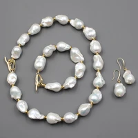 gg jewelry natural freshwater cultured white keshi baroque pearl necklace bracelet earrings sets for women lady fashion