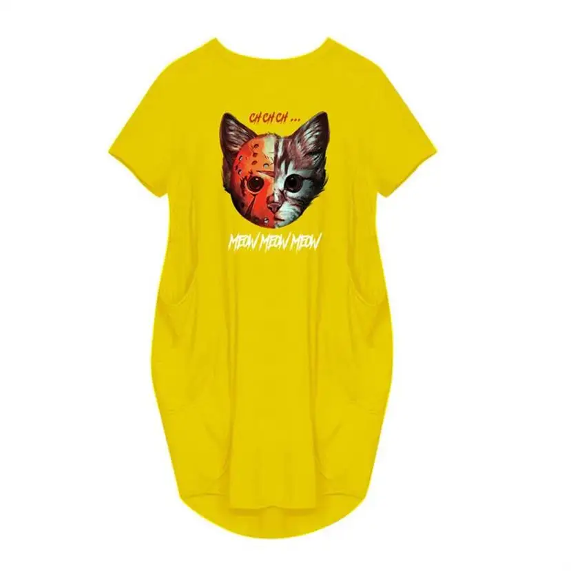 

2021 New Women Dress Cat Meow Letters Print Short Sleeve Dress Maxi Women Dresses Clothing Vestidos Oversize 5XL Dropshipping