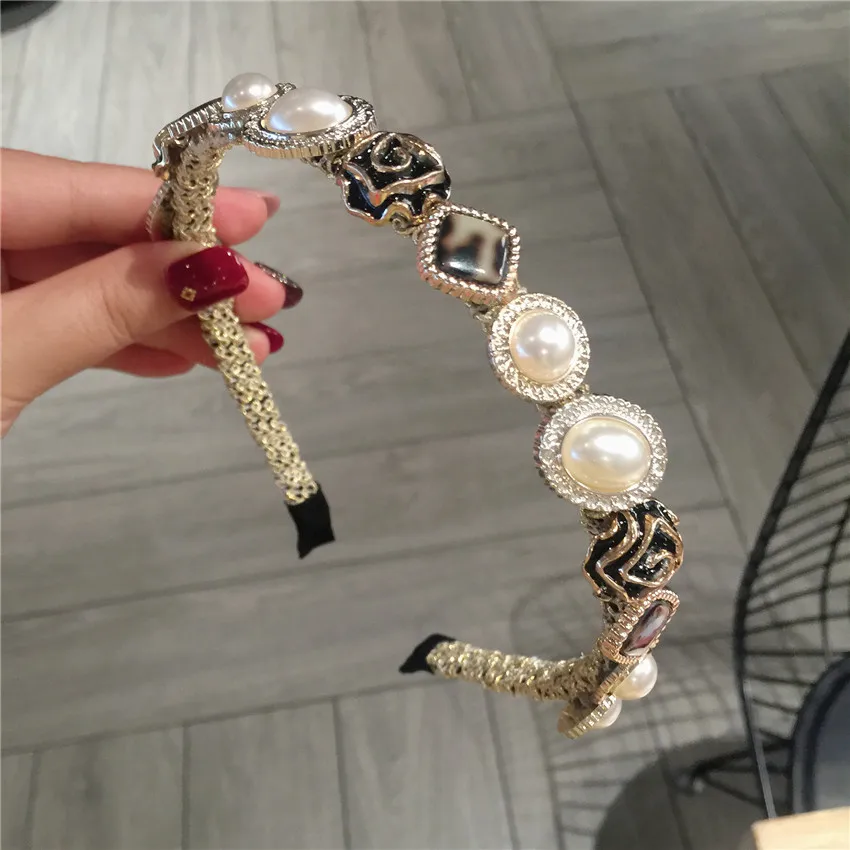 Элегантные женские жемчуг повязка на голову в стиле барокко повязки для волос