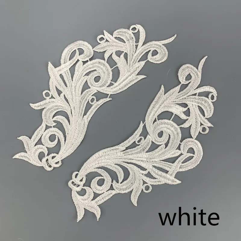 Zsbszc 5 зеркальных пар, белые, черные, цветные цветы, Цветочная кружевная ткань, швейная отделка, свадебное платье, аппликация, кружевная нашивка DA104 - Цвет: white