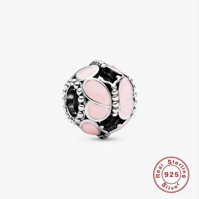 

Authentic 925 Sterling Silver Pink Butterfly Bead Fit Original Pandora Bracelet Light Luxury Brilliant Colors Charm for Lady DIY