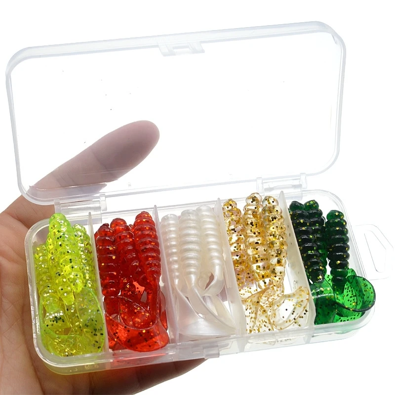 

25Pcs/Box Soft Fishing Baits Artificial Soft Lures Bait Rolled Tail Smell Worms Carp Fishing Tackle Outdoor 6g 2cm Fishing Lure