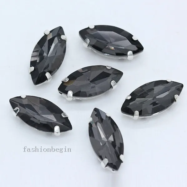 black diamond Все размеры navette/лошадь глаз пришить на плоской задней стеклянной каменной Швейные Кристаллы Стразы Серебряная Кнопка коготь бусины украшения одежды - Цвет: black diamond