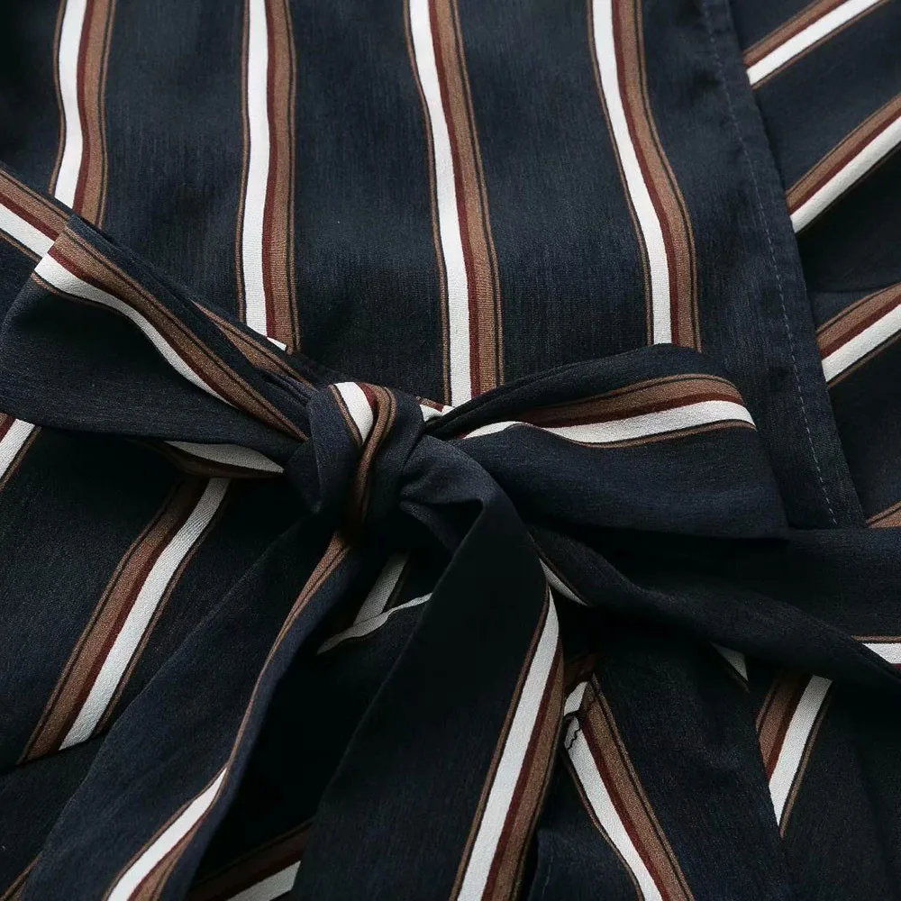 

CHAMSGEND Striped Dress Women's Fashion Lantern Sleeve Casual Striped V-Neck Dress Casual Ruffles Mini Dress women Vestido F327