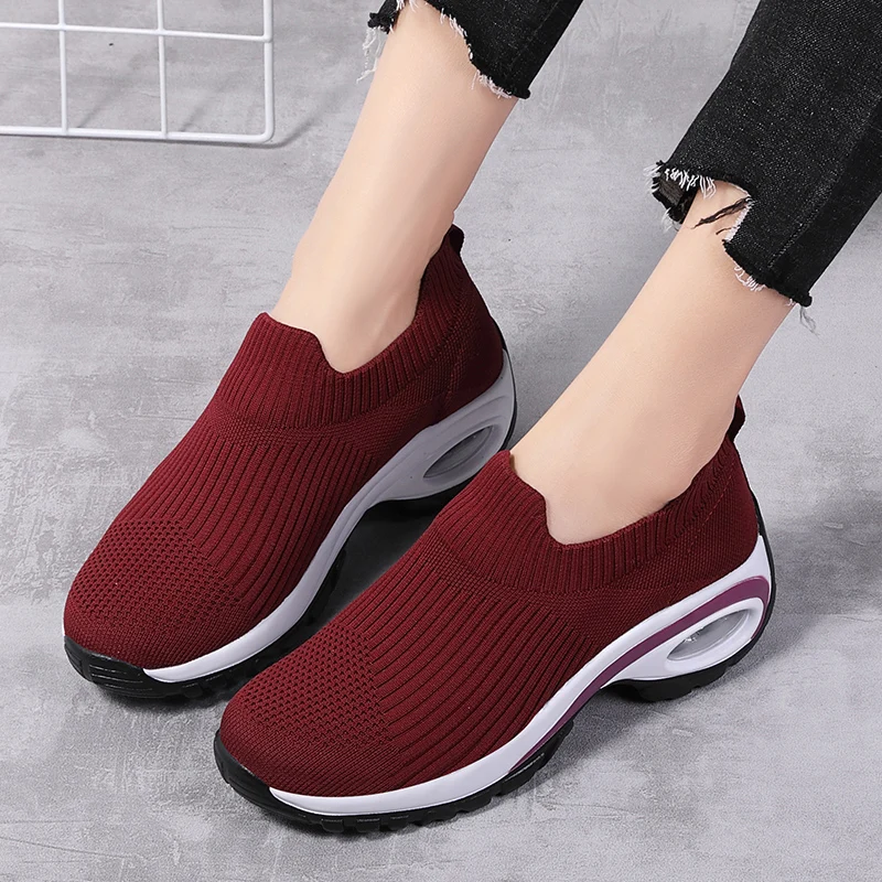 Women Tennis Shoes Air Cushion Sock Shoes for Women Sport Shoes Outdoor Shoes Gym Rocking Shoes Slip-on Female Sneakers