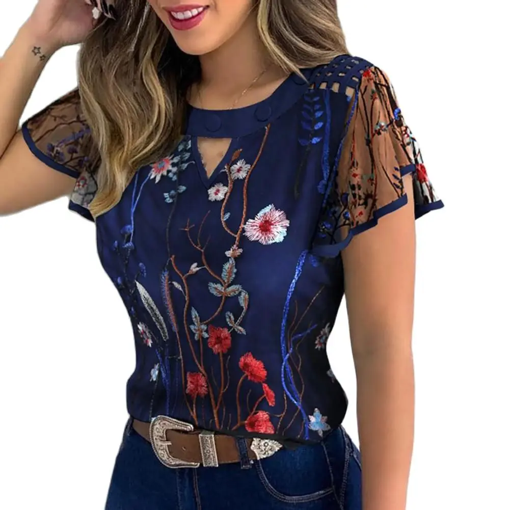 

Stylish Women Top Eye-catching Elegant Blouse Ruffle Sleeve O Neck Women Pullover