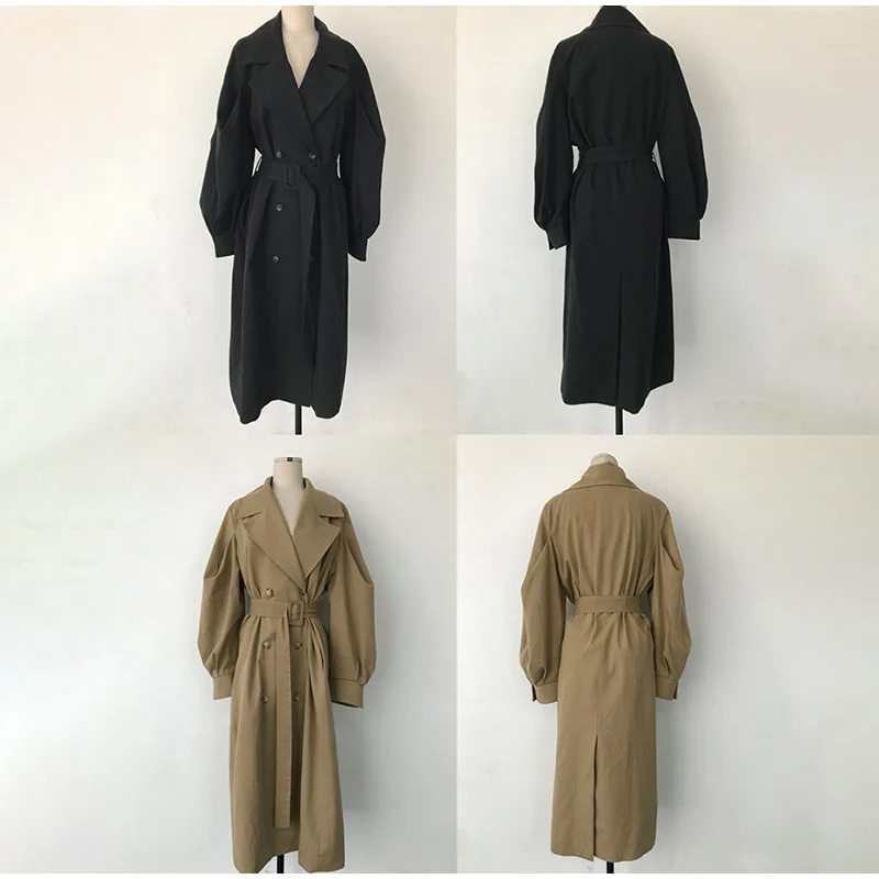 Двубортный длинный Тренч с поясом, Женское пальто, отложной воротник, английский стиль, Осень-зима, повседневные офисные тренчи для женщин