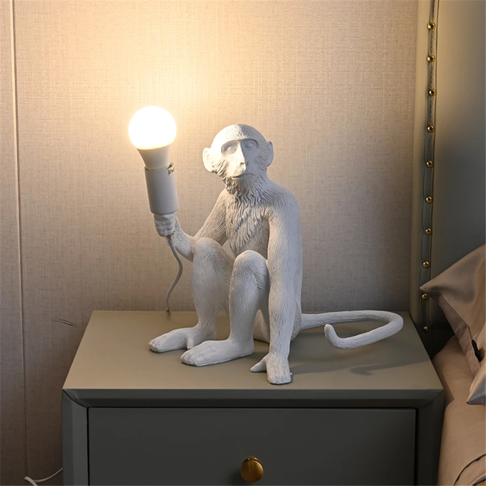 

Vintage Loft Resin Monkey Lamp LED Table Lamps for Home Modern Hemp Rope Table Lights Bedroom Bedside Lamp Indoor Decor Lighting