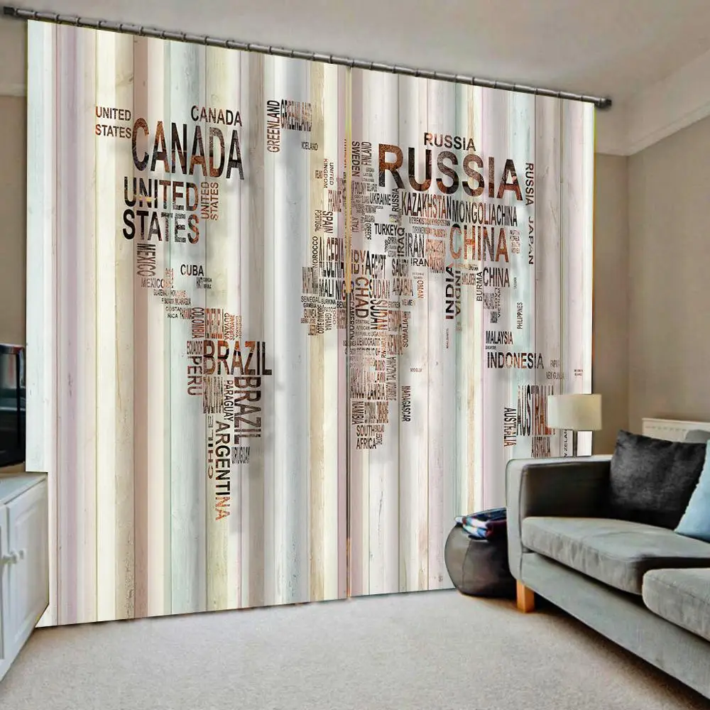 

Window Treatments 3D Curtains Living Room Bedroom english world map Decor Blackout Drapes Curtains Custom any size