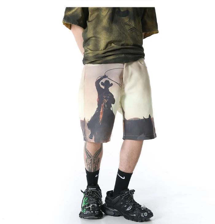 Шорты-карго мужские с принтом масляной живописи винтажные Джоггеры в стиле