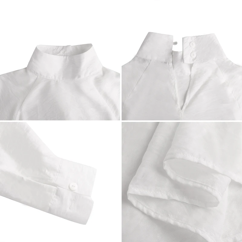 

Womens Fashion Solid Tunic 2021 Autumn Office Stand Collar Blusa Casual Female Oversized Blouse ZANZEA Vintage Long Sleeve Tops