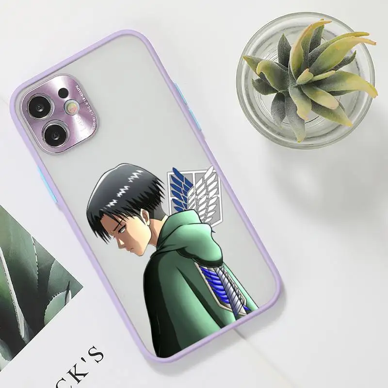 

Hot Anime Attack On Titan Phone Case For iPhone 12 11 Mini Pro XR XS Max 7 8 Plus X Matte transparent Purple Back Cover