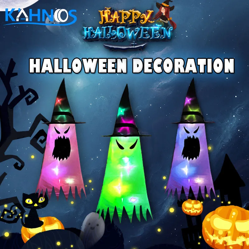 Украшение на Хэллоуин светящиеся светодиодные фонари шляпа можно носить голове
