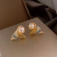 fashion beauty fishtail pearl earrings s925 silver needle new fashion korean creative personality earrings