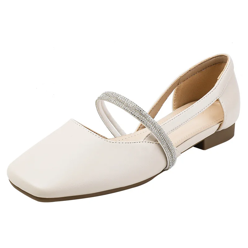 

2021 new summer low-heeled toe sandals women flat-bottom square toe single shoes women shoes for women white women shoes shoes
