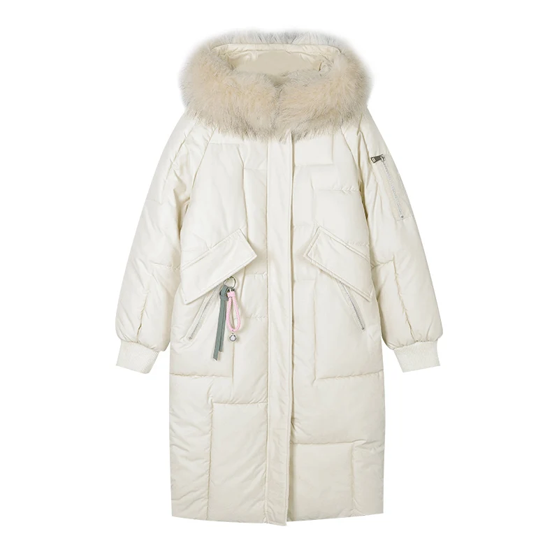 Women's Winter Parka Coat 2021 New Korean Long Loose Down Padded Jacket Fur Collar Thick Keep Warm Long-Sleeved Fashion Jacket