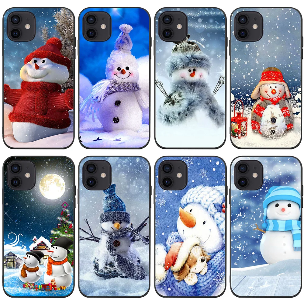 

For iPhone 13 Pro Max Mini Case Cover Luxury Original TPU Soft Case Christmas Snowman Pattern Phone Cover Cases Released 2021