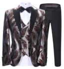 Мужские костюмы в новом стиле 2021, 3 предмета, пиджак с отложным воротником и принтом, облегающее вечернее платье, свадебный смокинг для жениха (пиджак + брюки + жилет)