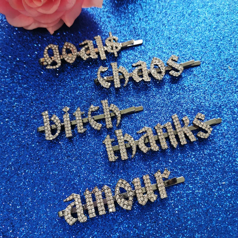 Новое поступление буквы цель $ хаос зажимы для волос оптом слова заколки кристалл