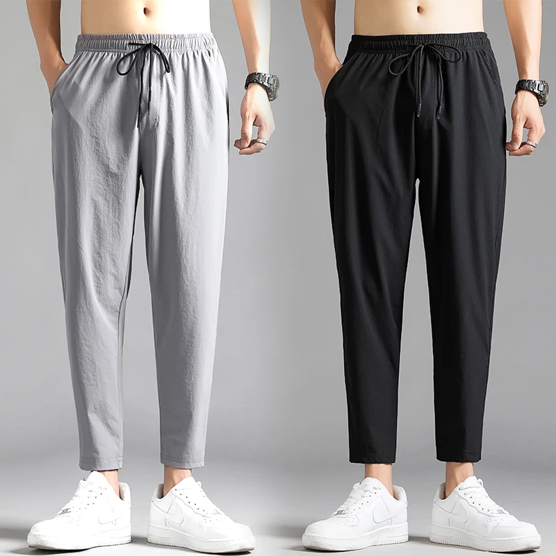 

Pants Men 2020 Casual Men's Ice Silk Cropped Pants Mens Jogger Sweatpants Drawstriing Sportswear Joggers Skinny Trousers CK4