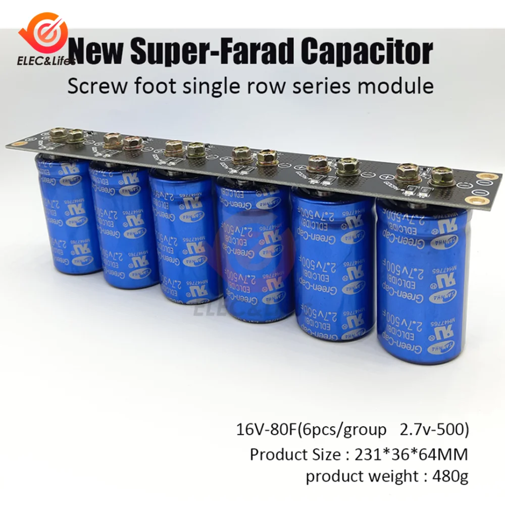 Фарад конденсатор 2,7 V 500F 6 шт/1 комплект супер емкость 16V 83F супер фарад с защитной платой автомобильный ultracapacitor