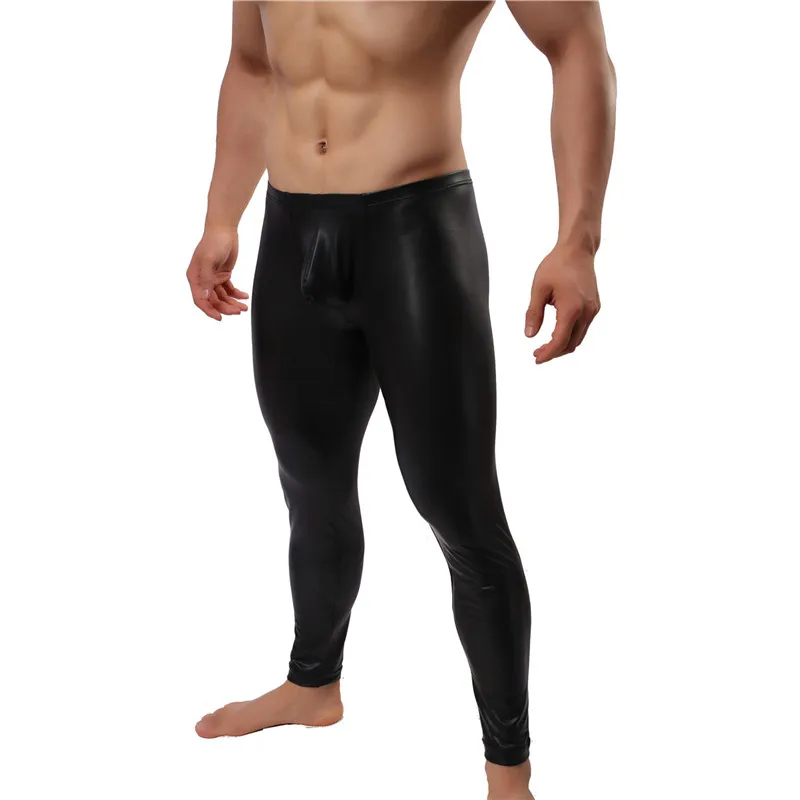 Мужские брюки длинные из искусственной кожи облегающие леггинсы с эффектом