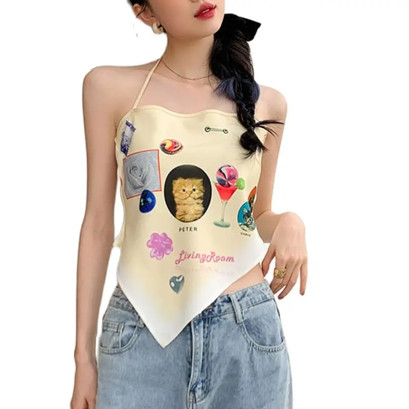 

Kawaii Cat print Camis elastic Tank Tops Harajuku sleeveless shirts Nice Summer Sexy Crop Vest Korean Female Women's Tops
