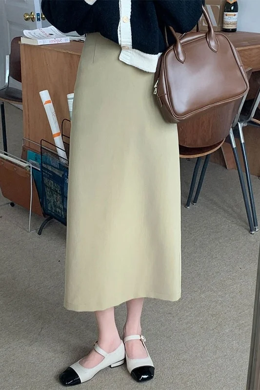 Женская юбка с разрезом однотонная трапециевидная средней и длинной длины