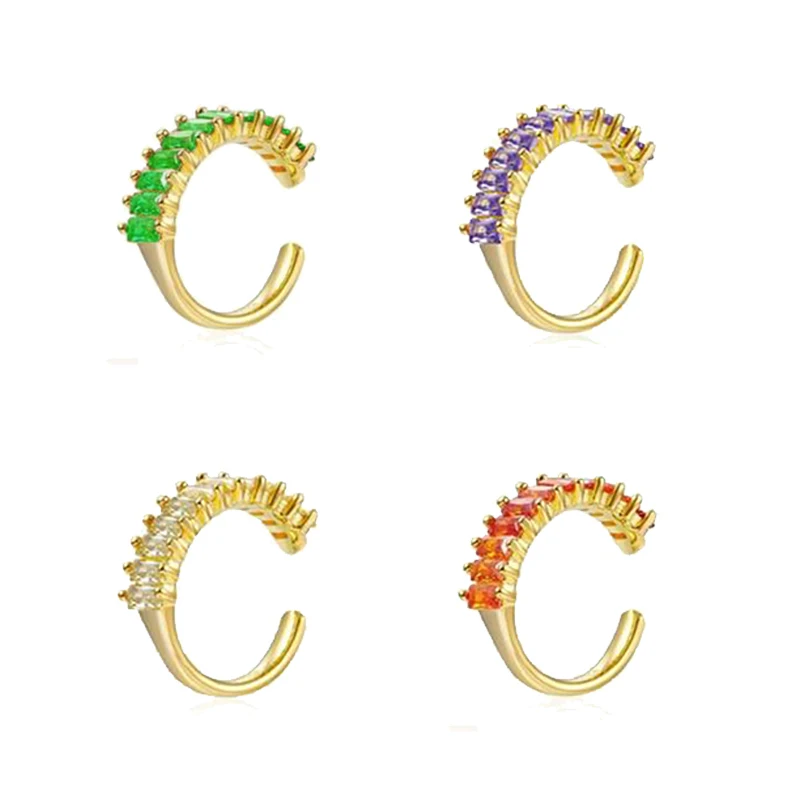 

1pc 925 Silver Crystal Hoop Ear Clips Hypoallergenic Earrings White/Orange/Purple/Green Women's Jewelry Jewelry Gifts