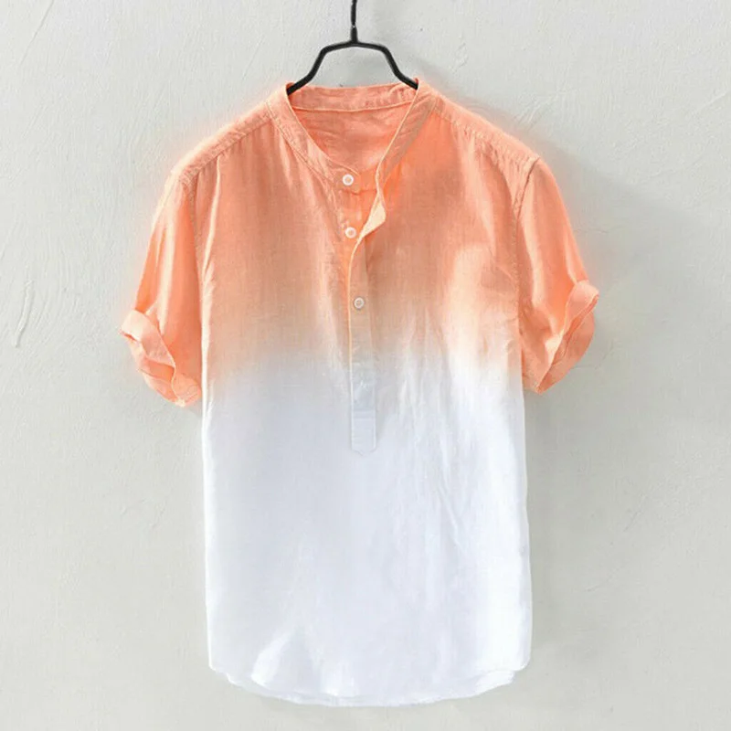 

2019 Fashion Hot Sales Droppshiping Men Cool Cotton Linen Shirt Breathable Gradient Color Casual Summer Beach Shirt Tops d88