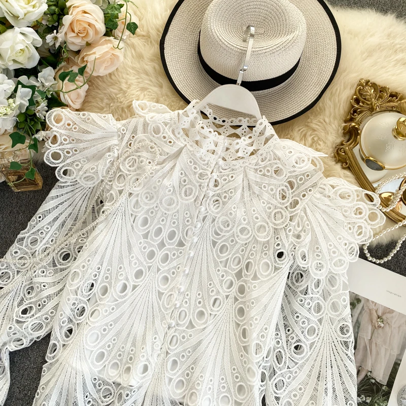 Элегантная розовая черная белая блузка ажурная кружевная Лоскутная