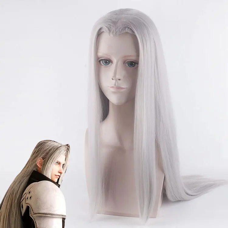 

Anime 100CM FF7 Sephiroth Cosplay Wig Final Fantasy VII Remake Cosplay 100cm Silver Gray Long Hair Heat Resistant Hair