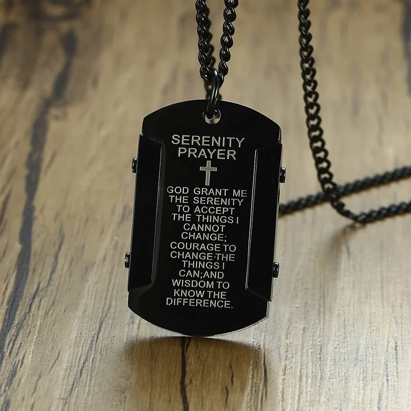 

Retro Black Wisdom Serenity Prayer Pendant Necklace Men's Christian Jewelry Matching Fashion All-match Lucky Amulet Necklace