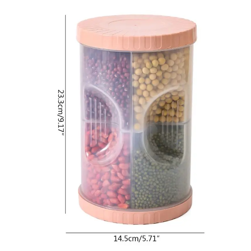 

Plastic Cereal Storage Box 4 Separate Grid Rice Flour Grain Food Container Household Kitchen Sealed Can