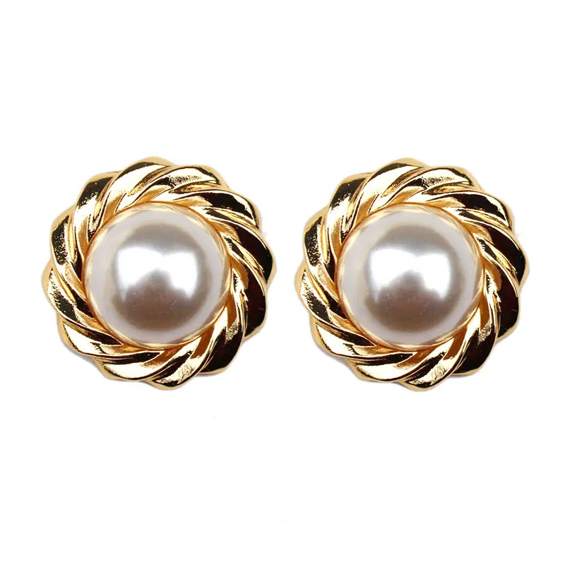 Женские винтажные серьги гвоздики большие круглые золотого цвета с